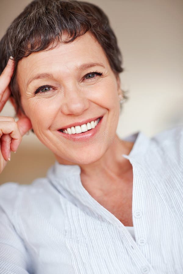 Business Woman with Content Smile. Portrait of Happy Mature Business ...