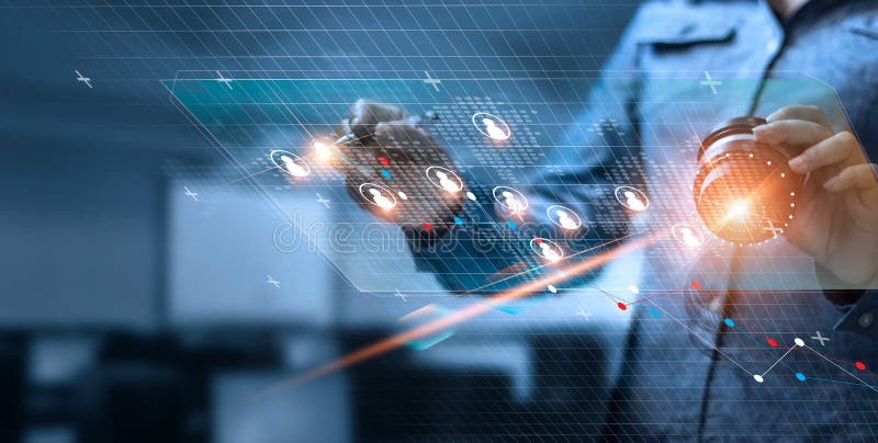 Business woman drawing and tracking global structure networking and data exchanges customer connection on dark background royalty free stock images