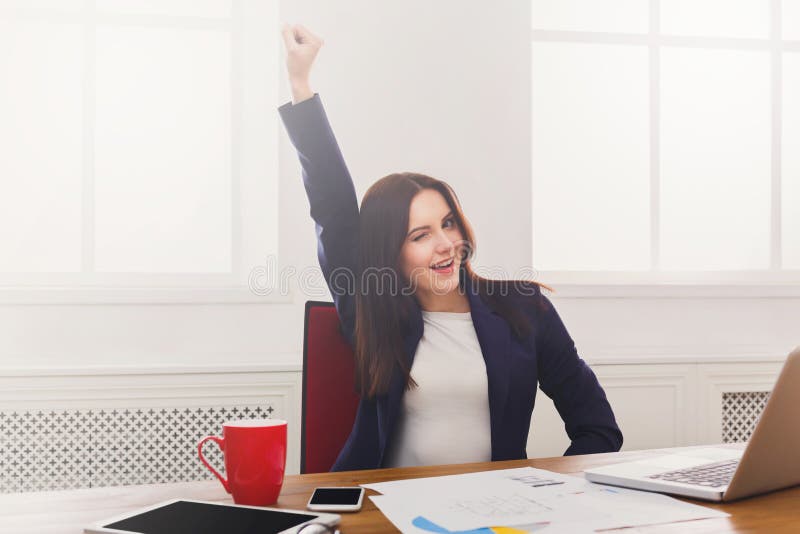 Business woman enjoying successful project stock image Business woman enjoying successful project stock image