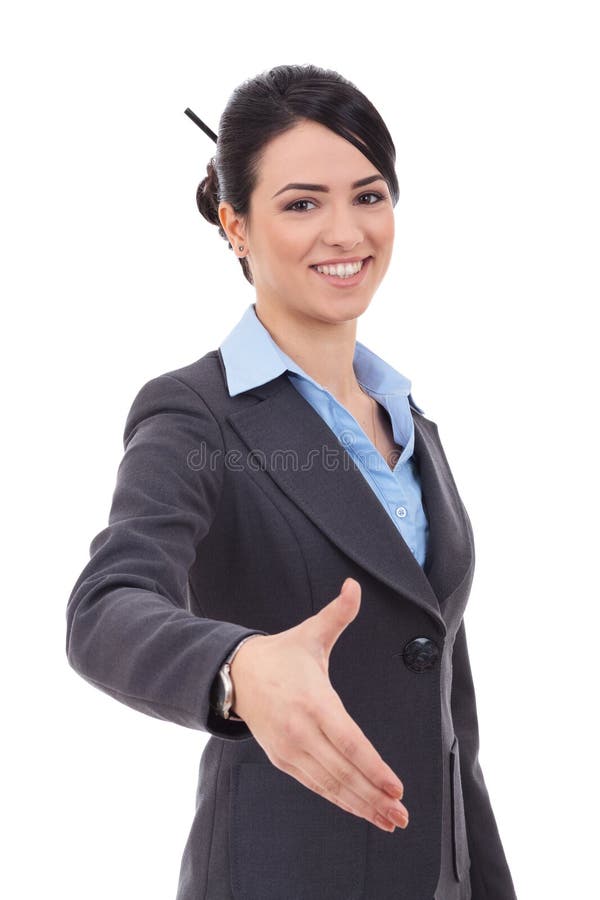 Business woman gives a handshake