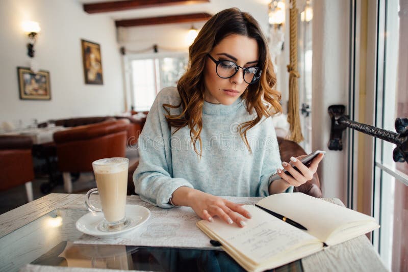 Business woman in glasses works royalty free stock photography Business woman in glasses works royalty free stock photography