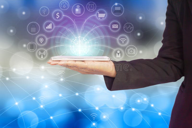 Business woman hand connecting with smart phone using internet for social media stock image