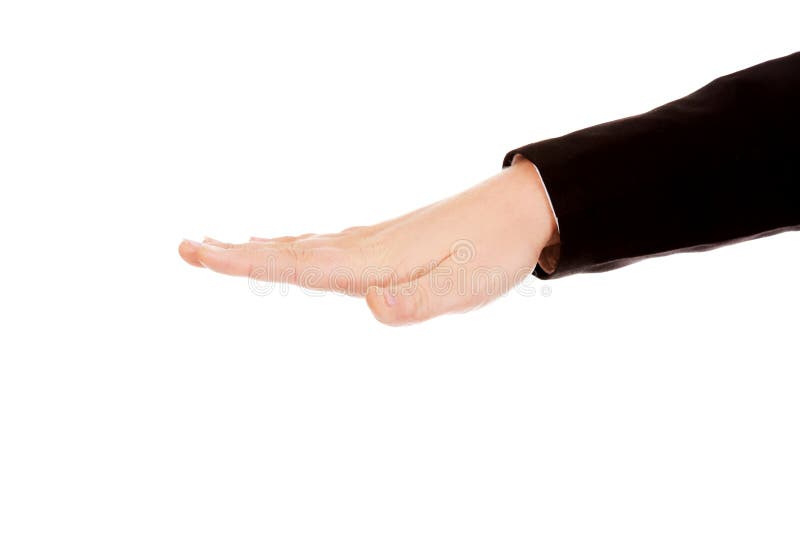 Business woman hand gesture of an opened palm stock photos