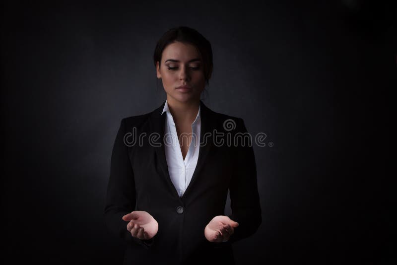 Business woman holding abstract glowing object royalty free stock image