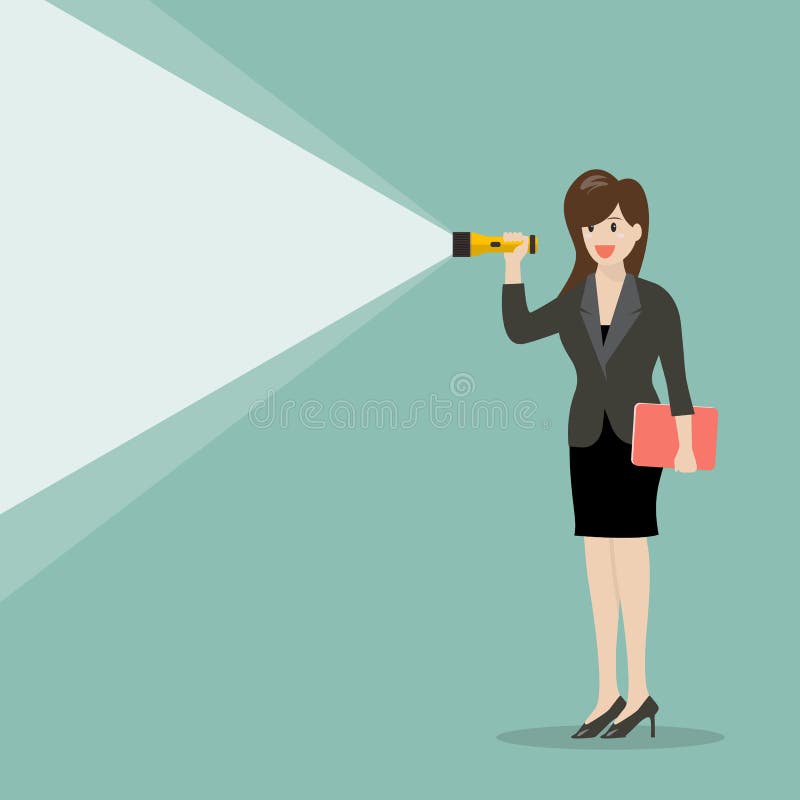 Business Woman Holding Flashlight Stock Vector Illustration of