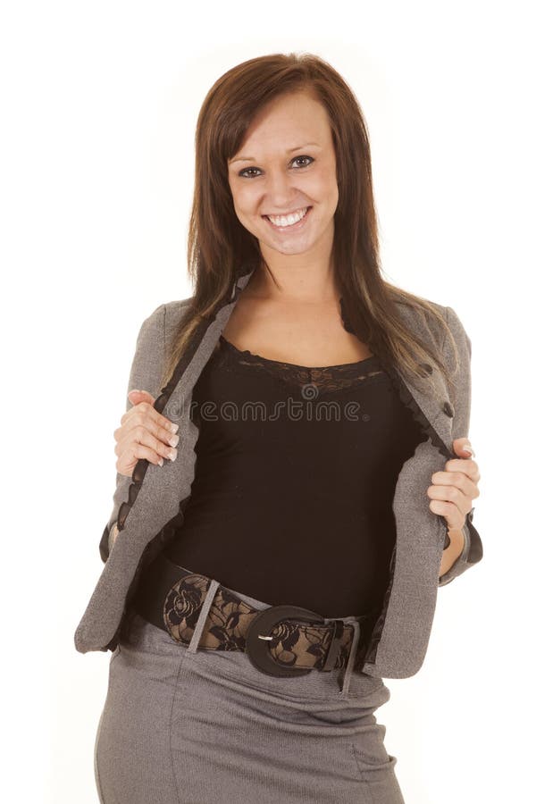 Business Woman Holding Jacket Open Stand Smile Stock Image Image Of Expression Beautiful