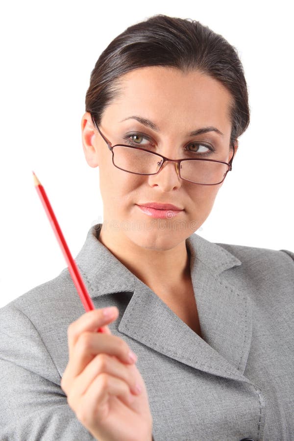 Business woman holding pencil