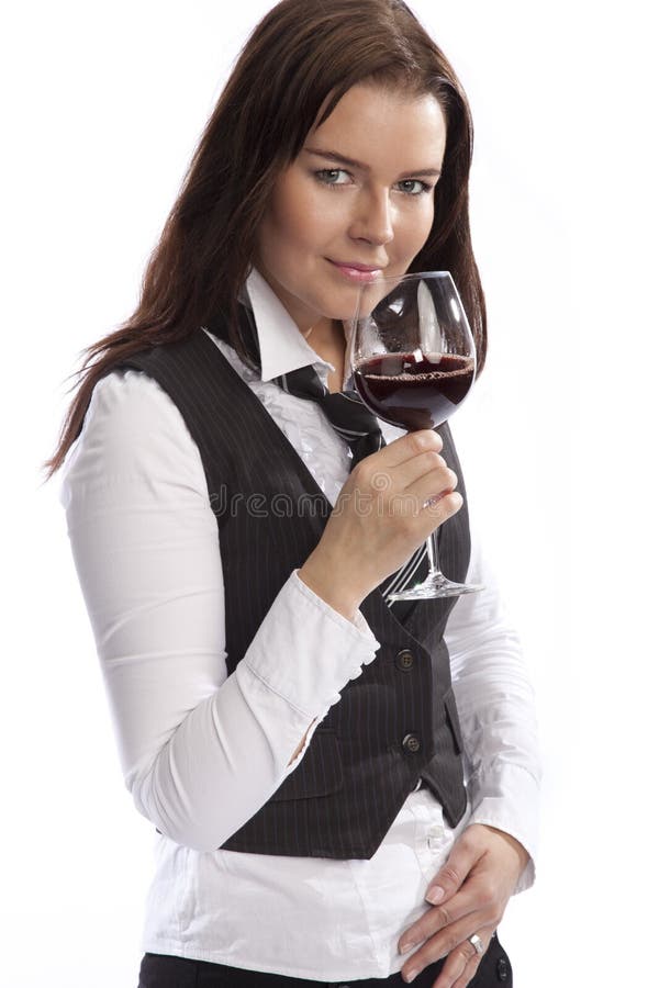 Business woman holding wine glass