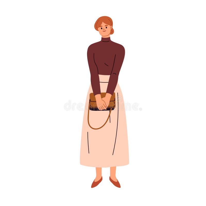 business woman modern apparel young businesswoman entrepreneur standing skirt holding purse hand female office worker employee 274741733