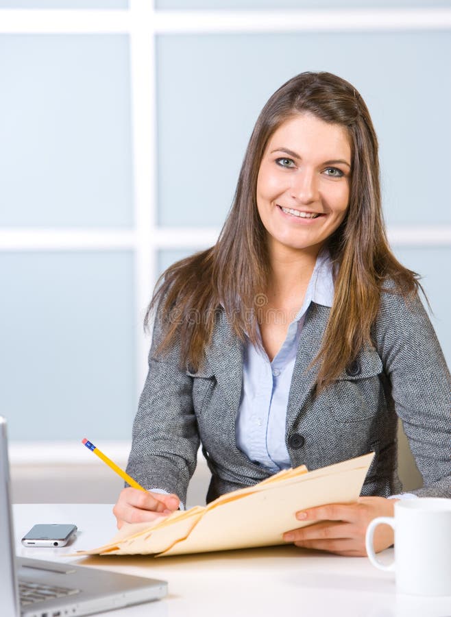 Business woman in modern office stock image