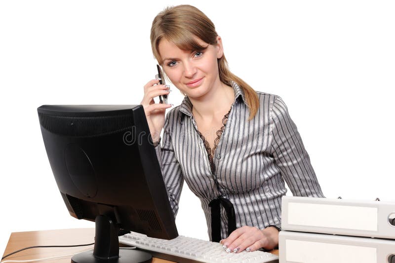 Business woman portrait in front of her computer