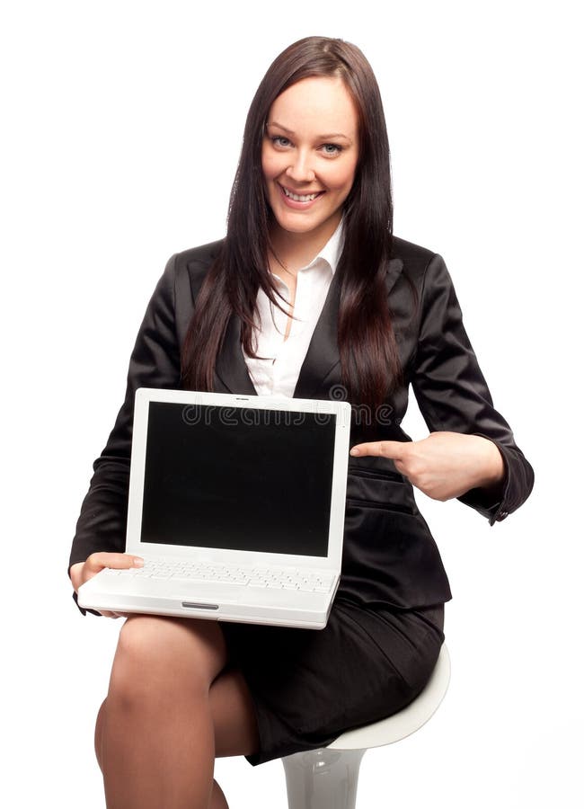 Business woman presenting with a laptop