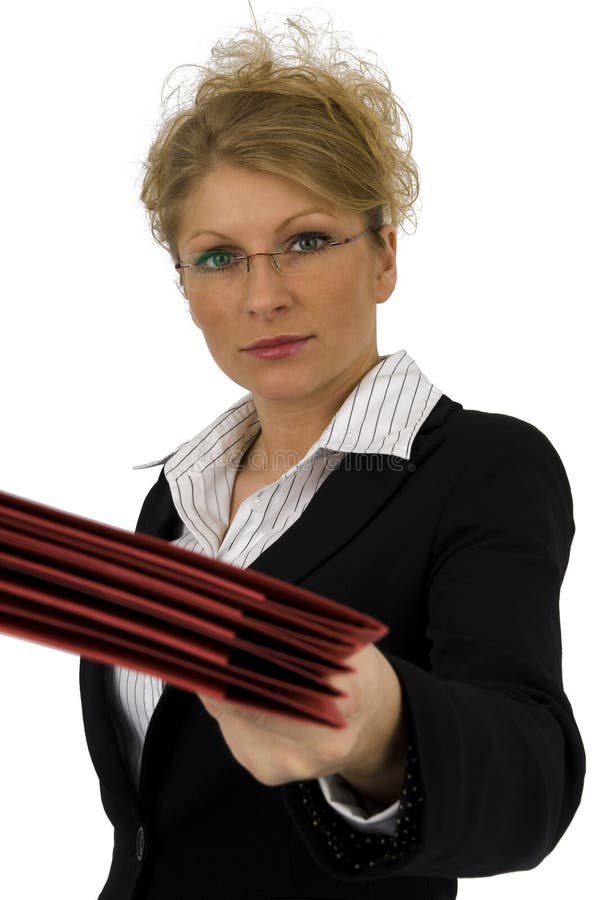 Business woman with red folder.