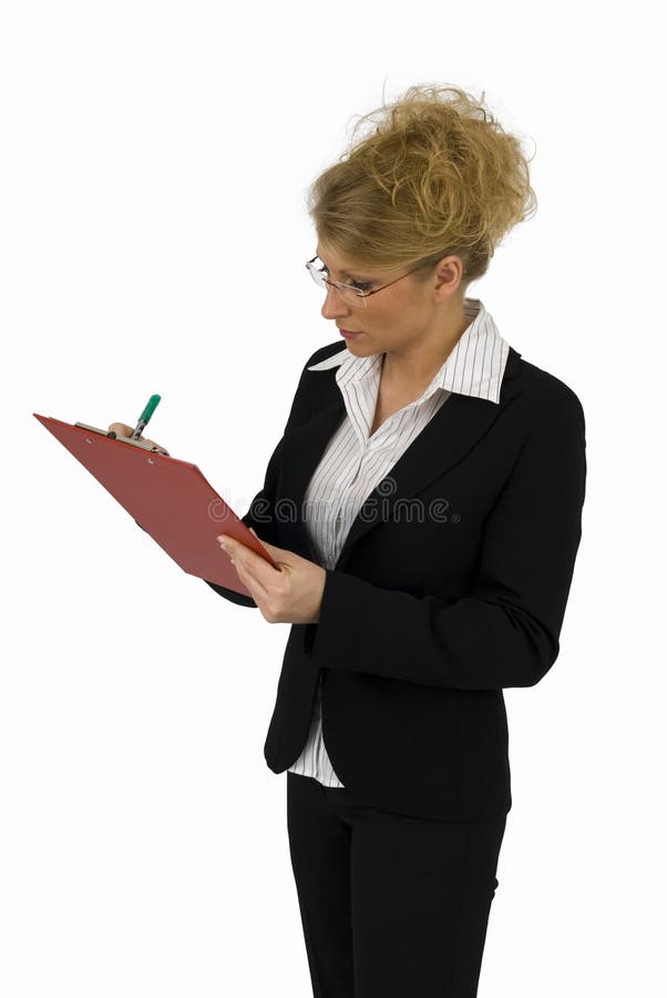 Business woman with red folder.