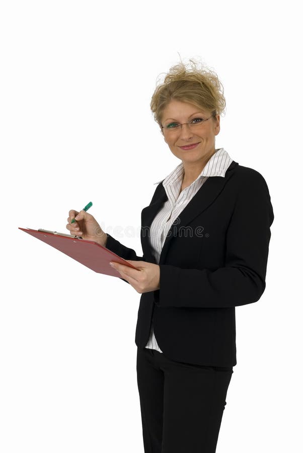 Business woman with red folder.