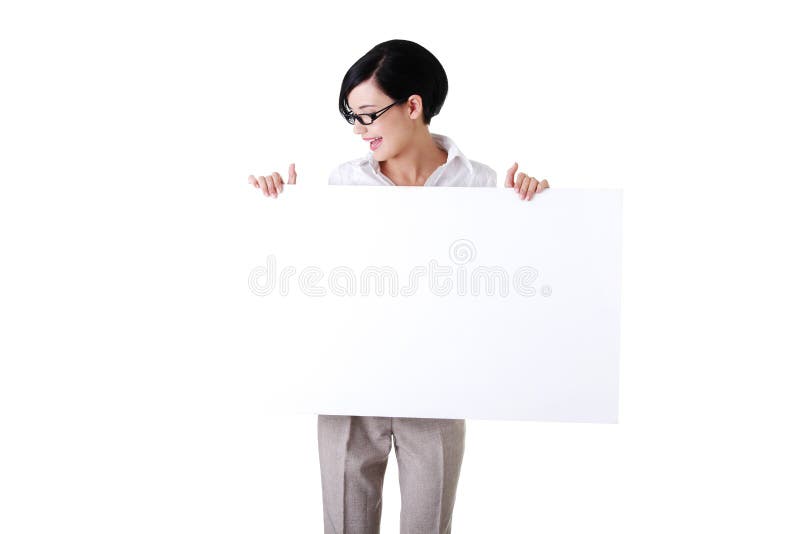 Business woman showing blank signboard royalty free stock photos