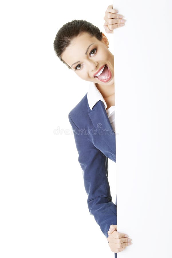 Business woman showing blank signboard royalty free stock photos