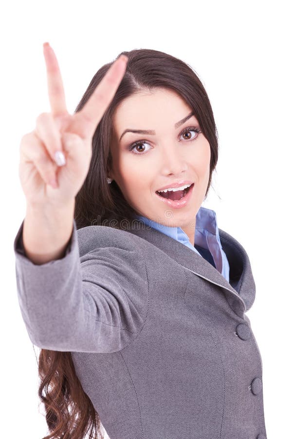 Business woman showing victory sign