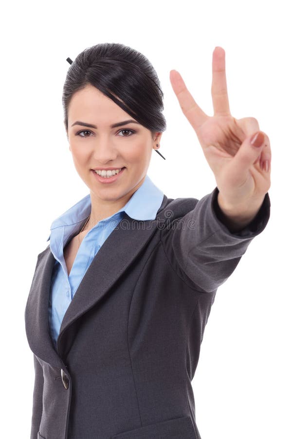 Business woman showing victory sign