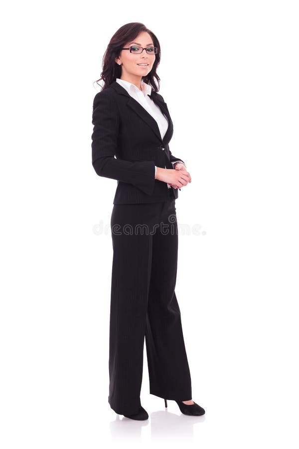 Business woman stands & smiles stock images Business woman stands & smiles stock images