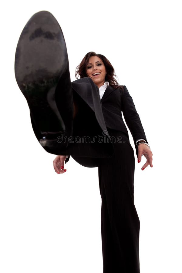 Business woman stepping on something stock photo Business woman stepping on something stock photo