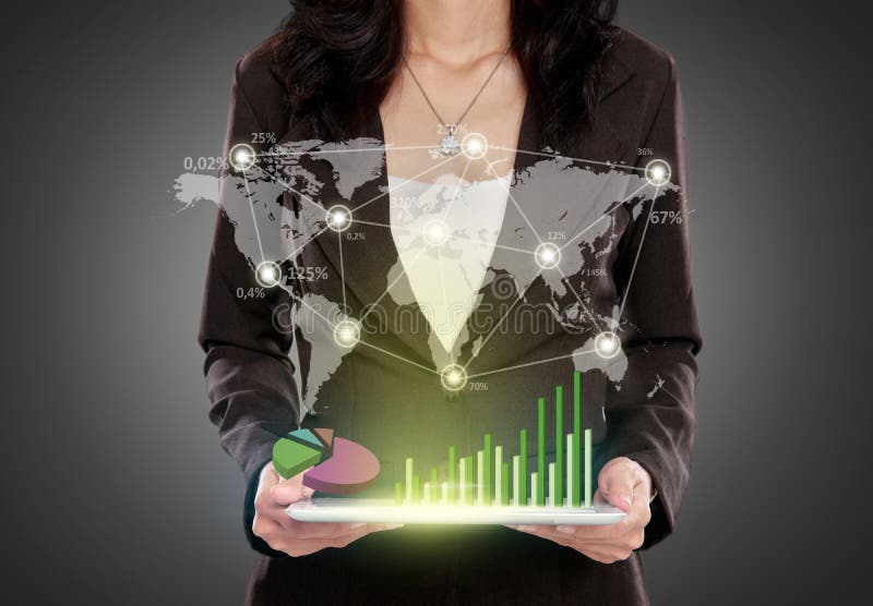 Business woman with tablet pc showing social connected royalty free stock photo