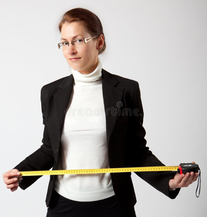 Woman with measure tape stock image. Image of blond, attractive 37251159
