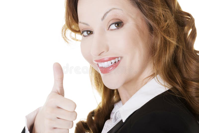 Business woman with thumbs up, ok gesture