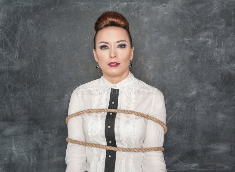 Woman Prisoner Tied Rope Hostage Female Bondage Stock Image Image Of