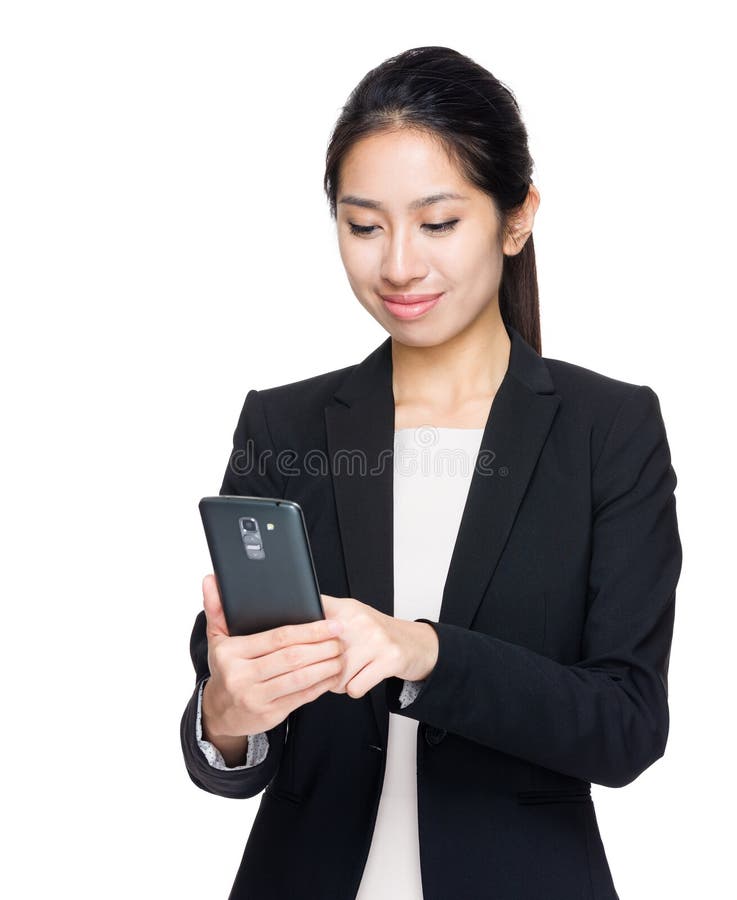 Business Woman Touch on Mobile Phone Stock Photo Image of message