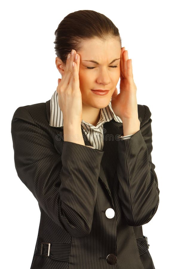 Business woman under stress. Isolated on white