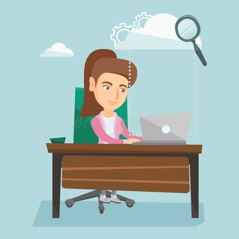 Business woman using cloud computing technologies. royalty free illustration Business woman using cloud computing technologies. royalty free illustration