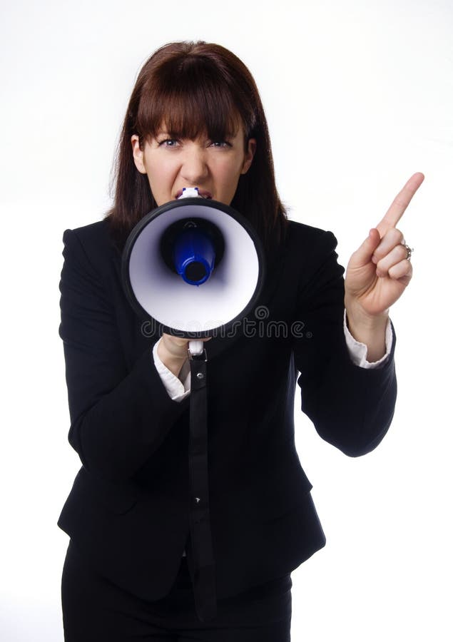 Photo of a business woman using megaphone