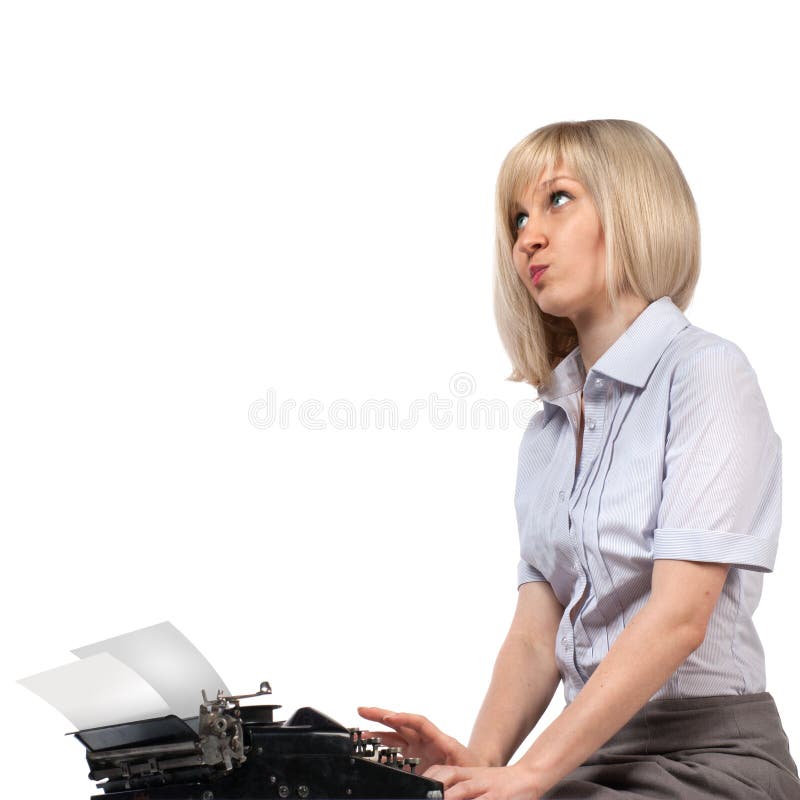 Business woman with vintage typing machine