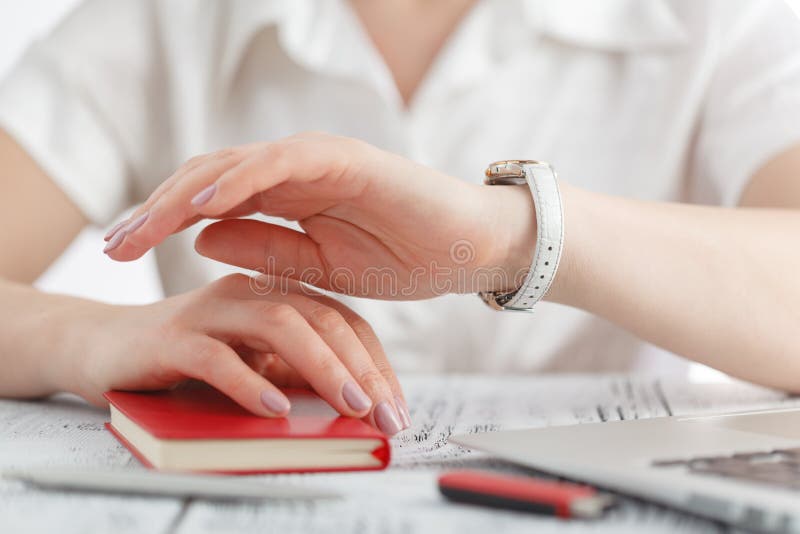 Business Woman with Watch at Office Stock Photo Image of office
