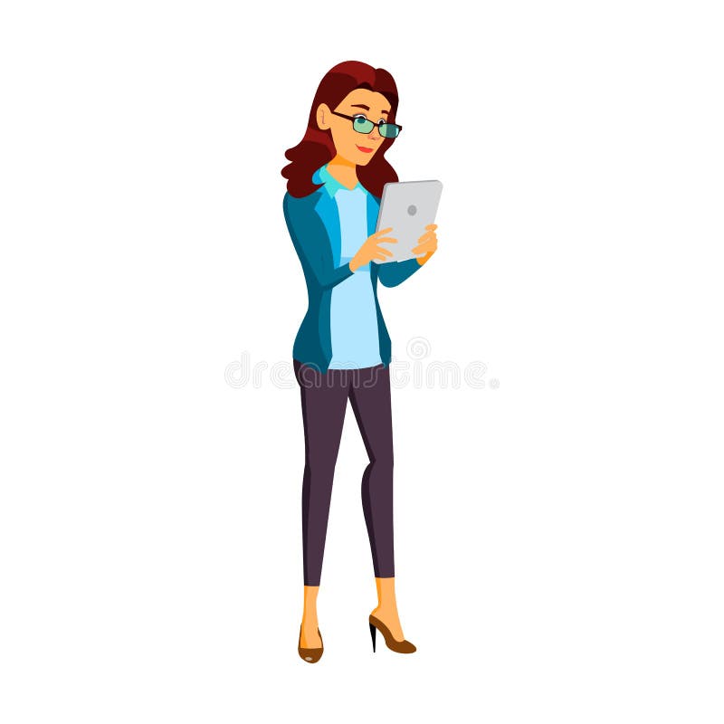 Business Woman Watching Funny Video on Tablet Cartoon Vector Stock Vector -  Illustration of tablet, send: 220813170