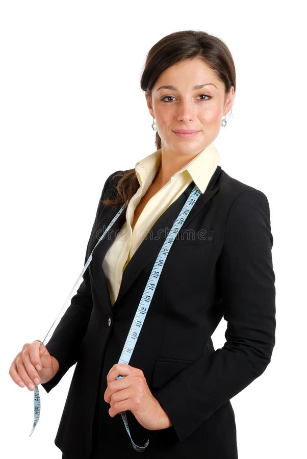 Business woman wearing a measuring tape