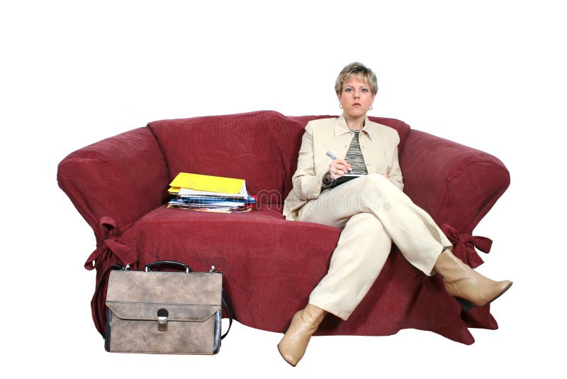Business Woman Working at Home on Couch stock photography Business Woman Working at Home on Couch stock photography