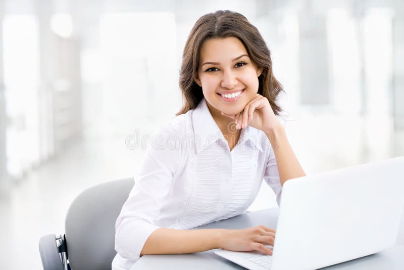 Business woman working on laptop royalty free stock images