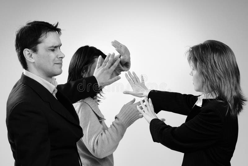Business women in conflict with man stock images