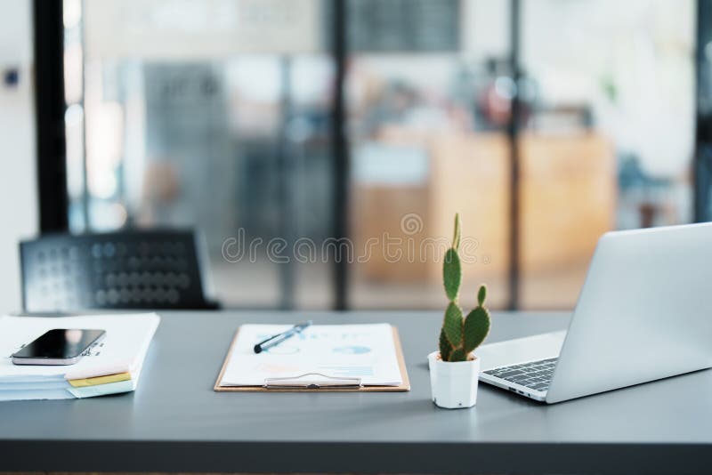 Business work concept, important documents, computer, smartphone mobile on desk. royalty free stock images