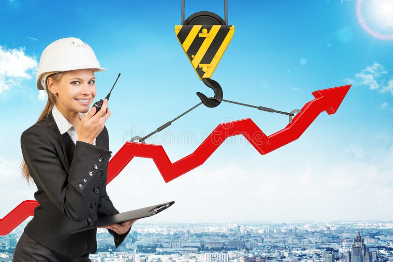 Businesslady mit Funksprechgerätsatz stockfoto