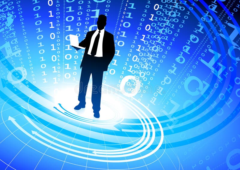 Businessman on abstract binary code background royalty free illustration