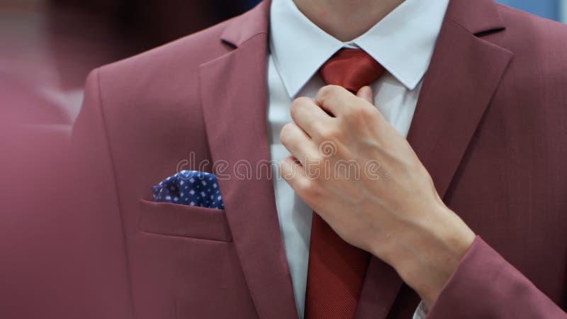 Businessman Adjust Necktie his Suit.