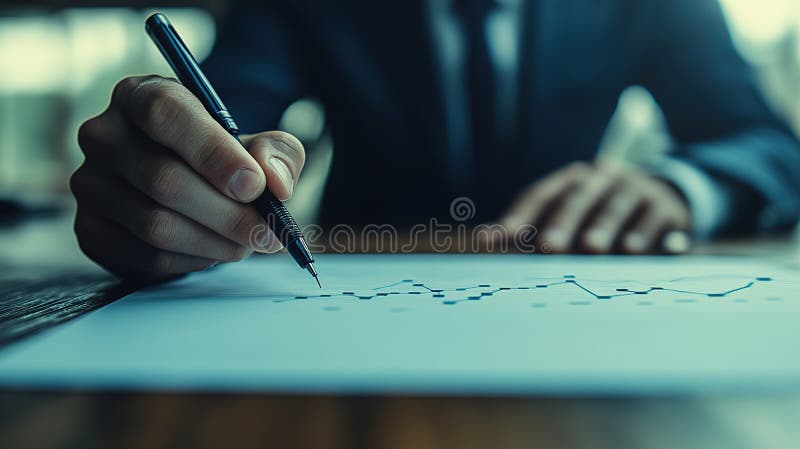 Businessman analyzing graph, office, financial report royalty free illustration