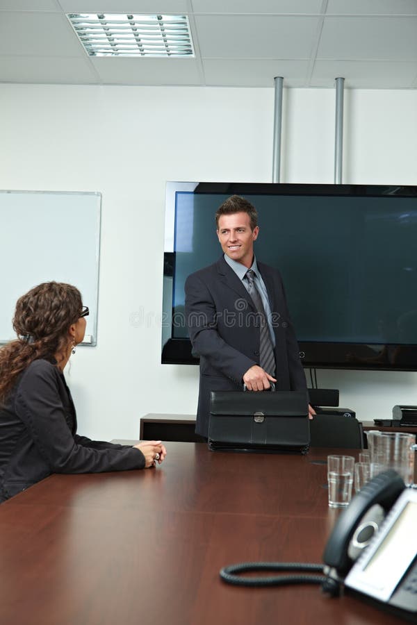Businessman arriving to meeting room royalty free stock photography Businessman arriving to meeting room royalty free stock photography