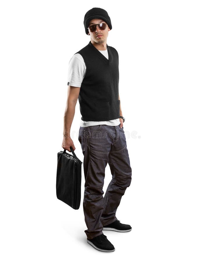 Businessman with bag stock image. Image of isolated, contemporary