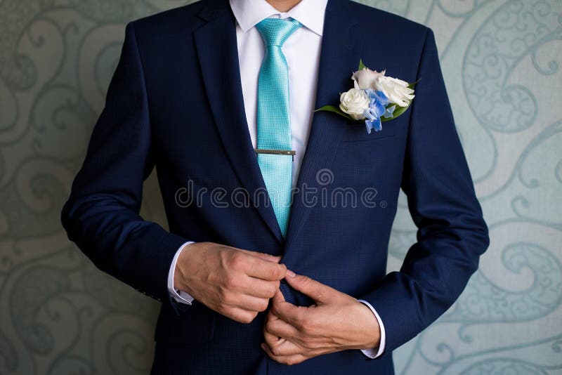 Businessman in Blue Suit Tying the Necktie. Smart Casual Outfit. Man  Getting Ready for  Morning of the Groom Stock Image - Image of  clothing, necktie: 148232509