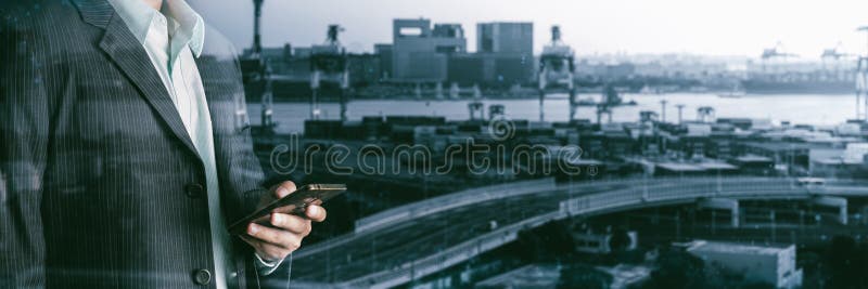 Businessman with blur logistic network distribution on background. royalty free stock photos