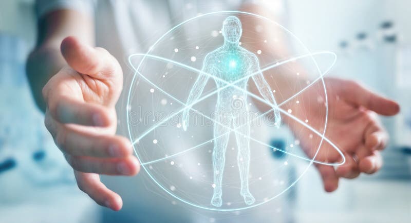 Businessman using digital x-ray human body scan interface 3D rendering royalty free illustration